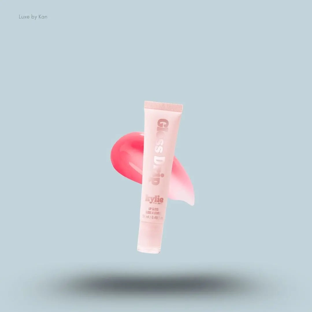 Kylie Cosmetics Gloss Drip Lip Gloss 14ml tube and swatch on blue background — LBK India