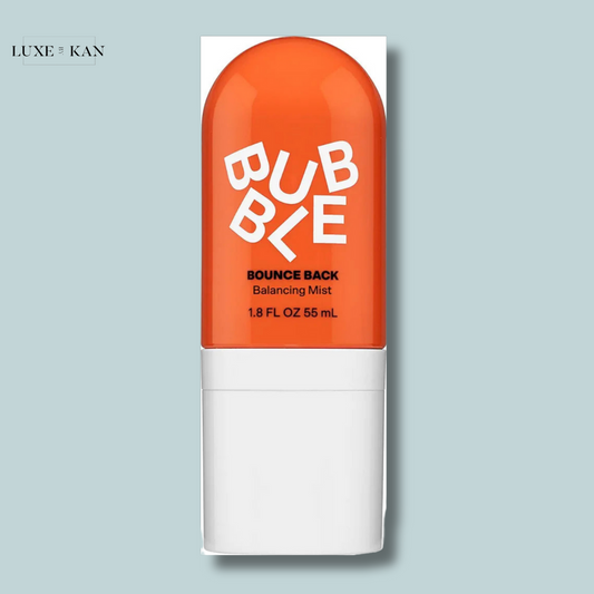 "BUBBLE BOUNCE BACK Balancing Mist," featuring a white base and 1.8 fl oz (55 mL) capacity.