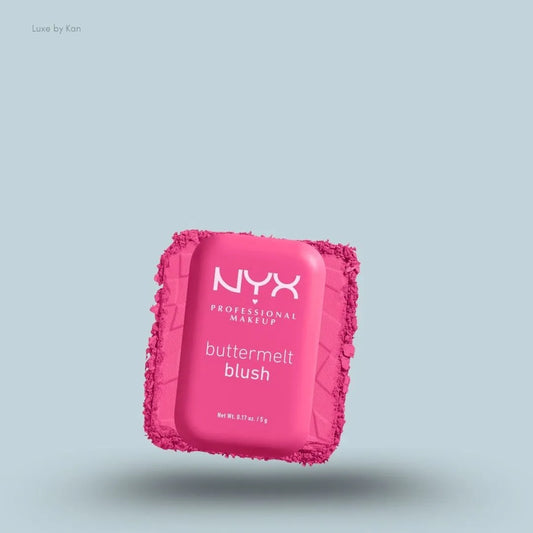 NYX Professional Makeup Buttermelt Powder Blush 12H Fade Resistant on blue background — LBK