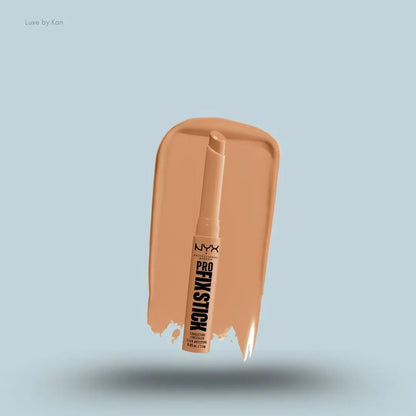  NYX Pro Fix Stick Concealer stick and swatch on blue background — Luxe by Kan India