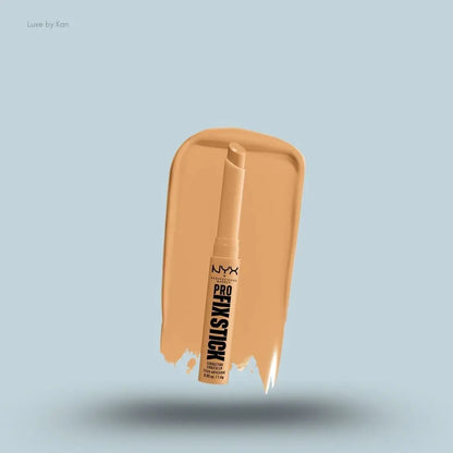  NYX Pro Fix Stick Concealer stick and swatch on blue background — Luxe by Kan India