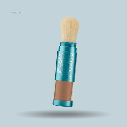 Colorescience Sunforgettable Total Protection Brush-On Shield SPF 50, featuring a retractable brush applicator and tinted powder base.