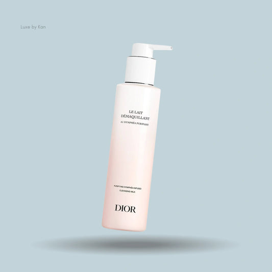 Dior Le Lait Démaquillant cleansing milk in a pink bottle with a white pump.