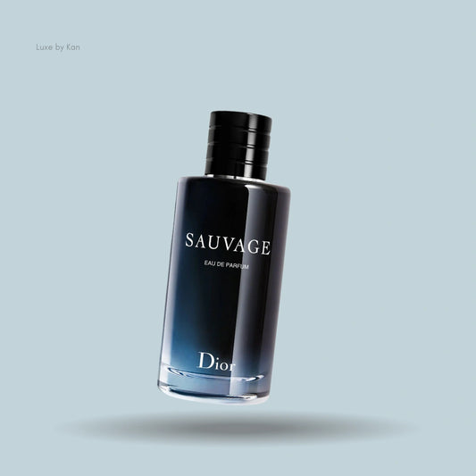 Dior Sauvage Eau de Parfum bottle with a sleek gradient design, fading from deep black at the top to clear at the base.