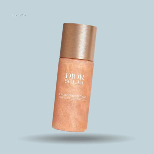 Dior Solar sublimating oil bottle with a golden cap.
