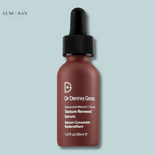 Brown bottle of Dr. Dennis Gross Advanced Retinol + Ferulic Texture Renewal Serum with dropper.