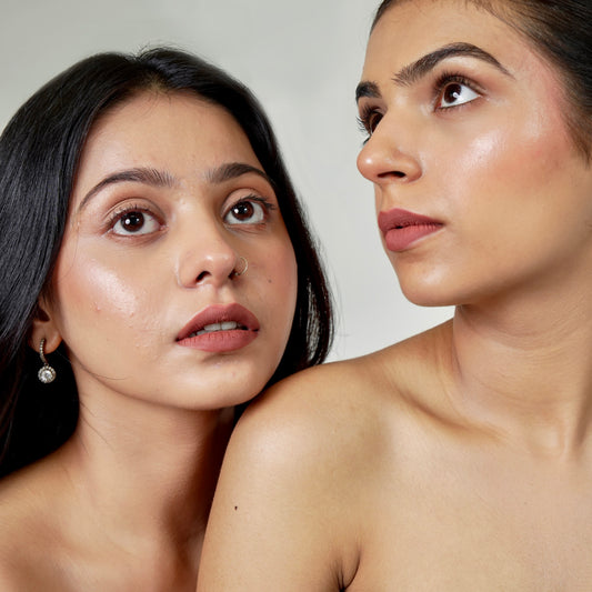 Two women face close-up with era beauty roman empire velvet liquid matt lipstick shade.