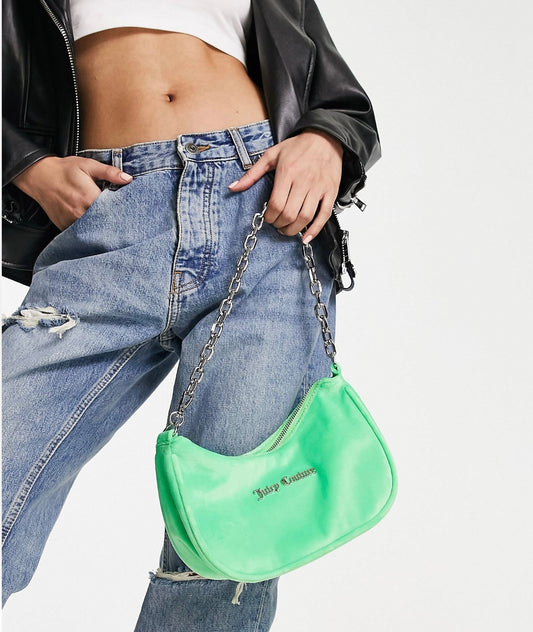 JUICY COUTURE velour shoulder bag with chain in green