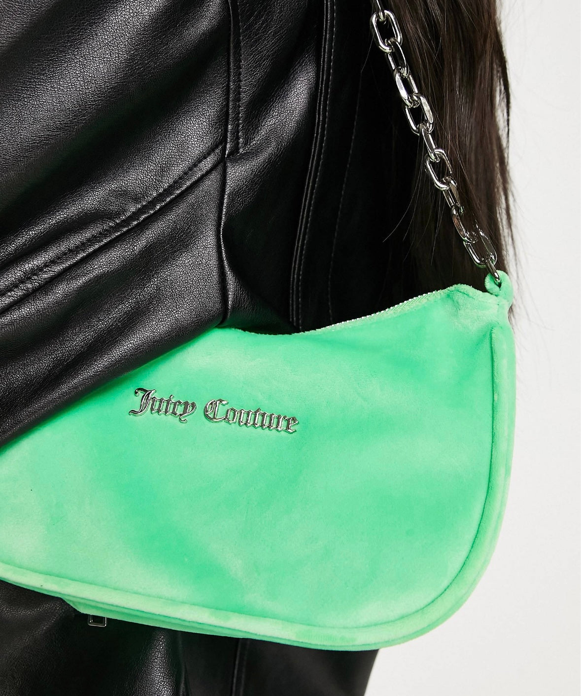 JUICY COUTURE velour shoulder bag with chain in green Luxe by Kan