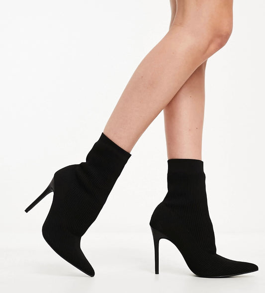 PUBLIC DESIRE Wide Fit Mirival heeled sock boots in black knit