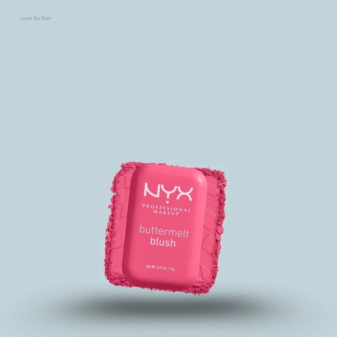 NYX Professional Makeup Buttermelt Powder Blush 12H Fade Resistant on blue background — LBK