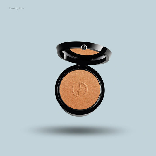 Giorgio Armani luminous silk glow highlighter in black compact.
