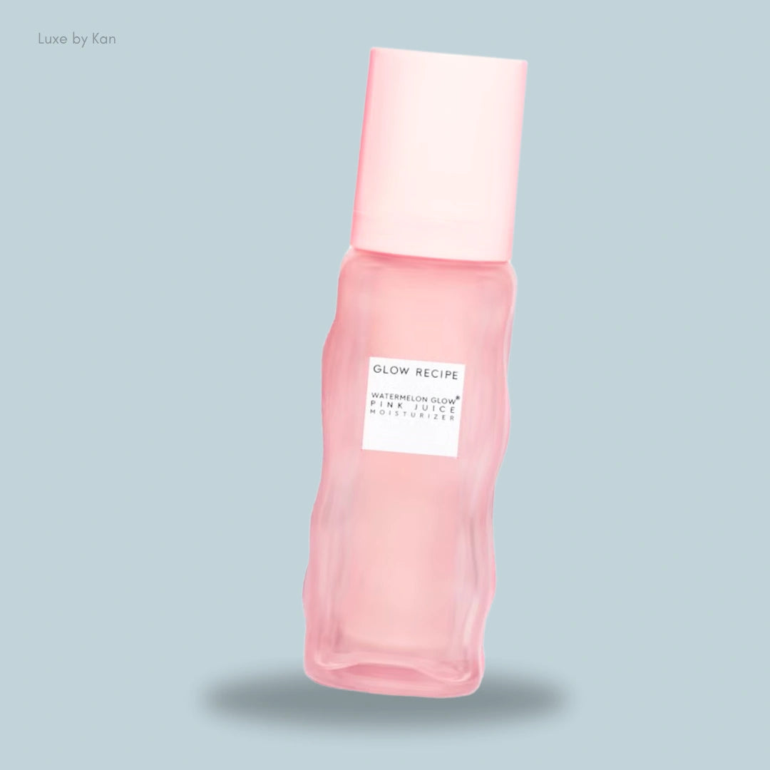 A transparent pink bottle of Glow Recipe's Watermelon Glow Pink Juice Moisturizer.