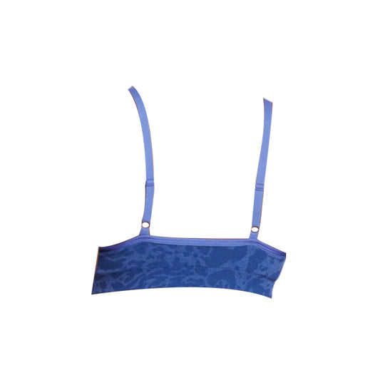 Gymshark adapt safari seamless sports bra adorned with vibrant blue and purple floral patterns for a stylish look.