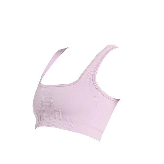 Light lavender sports bra with a square neckline and wide straps, featuring a sleek, fitted design for comfort and support.