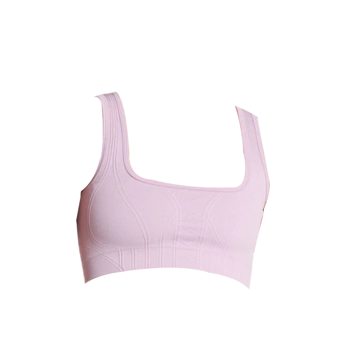 Gymshark corset seamless sports bra with a square neckline and subtle textured detailing, designed for comfort and support during workouts.