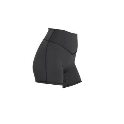 Black high-waisted athletic shorts with a fitted design and subtle seam detailing, ideal for workouts or casual wear.