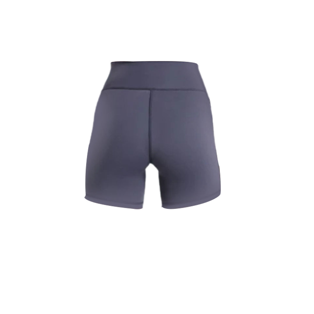 Back view of stylish navy blue gymshark workout shorts with a high waistband, perfect for exercise and casual wear.