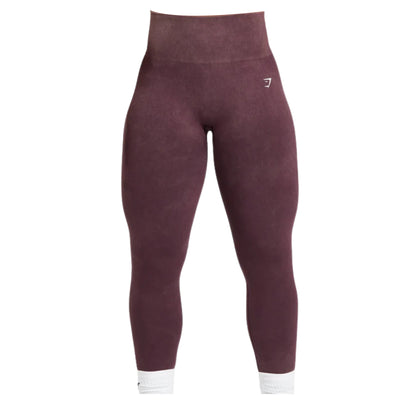 Maroon Gymshark seamless leggings with white logo detail.