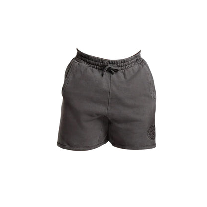 Gymshark men premium legacy shorts in washed black with drawstring waist and logo on right leg.