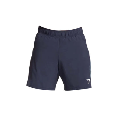 Navy blue Gymshark Men's Sport 7" 2-in-1 Shorts featuring an elastic waistband and a white logo on the left side.