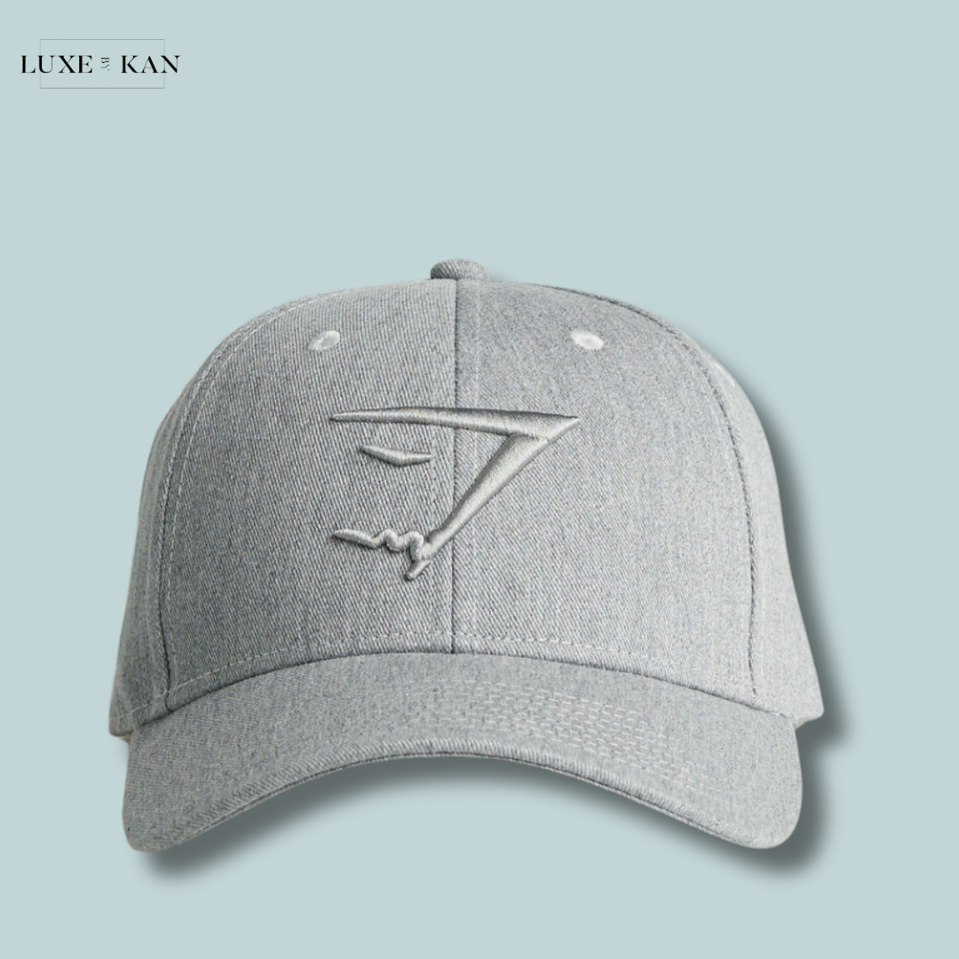 Gymshark gray baseball cap featuring an embroidered logo on the front.