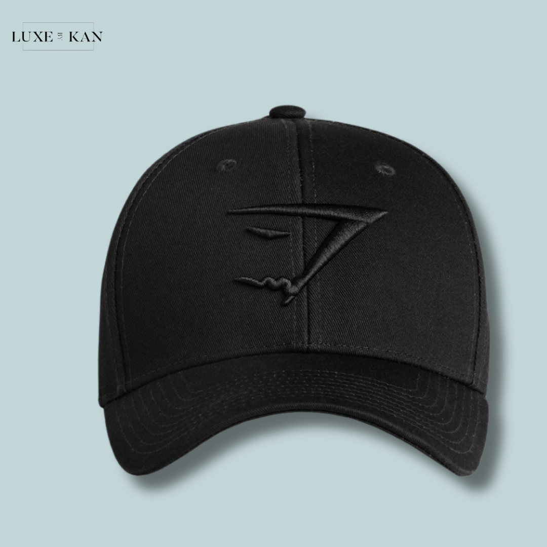 Gymshark black sharkhead cap with an embossed logo.