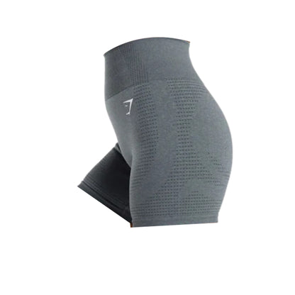 Side view of Gymshark Vital Seamless 2.0 Shorts in gray, featuring a high waistband for a supportive fit.