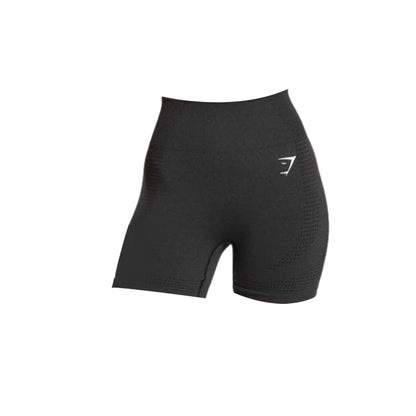 Black vital seamless 2.0 athletic shorts with textured pattern and logo on the side.
