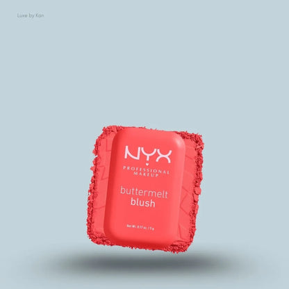 NYX Professional Makeup Buttermelt Powder Blush 12H Fade Resistant on blue background — LBK