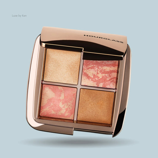 Hourglass Ambient Lighting Palette Golden Rose Edit featuring four shades in a golden-rose compact case.