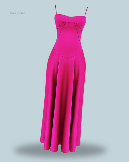 A vibrant pink anabella lace up maxi dress with thin straps and a flowing silhouette.