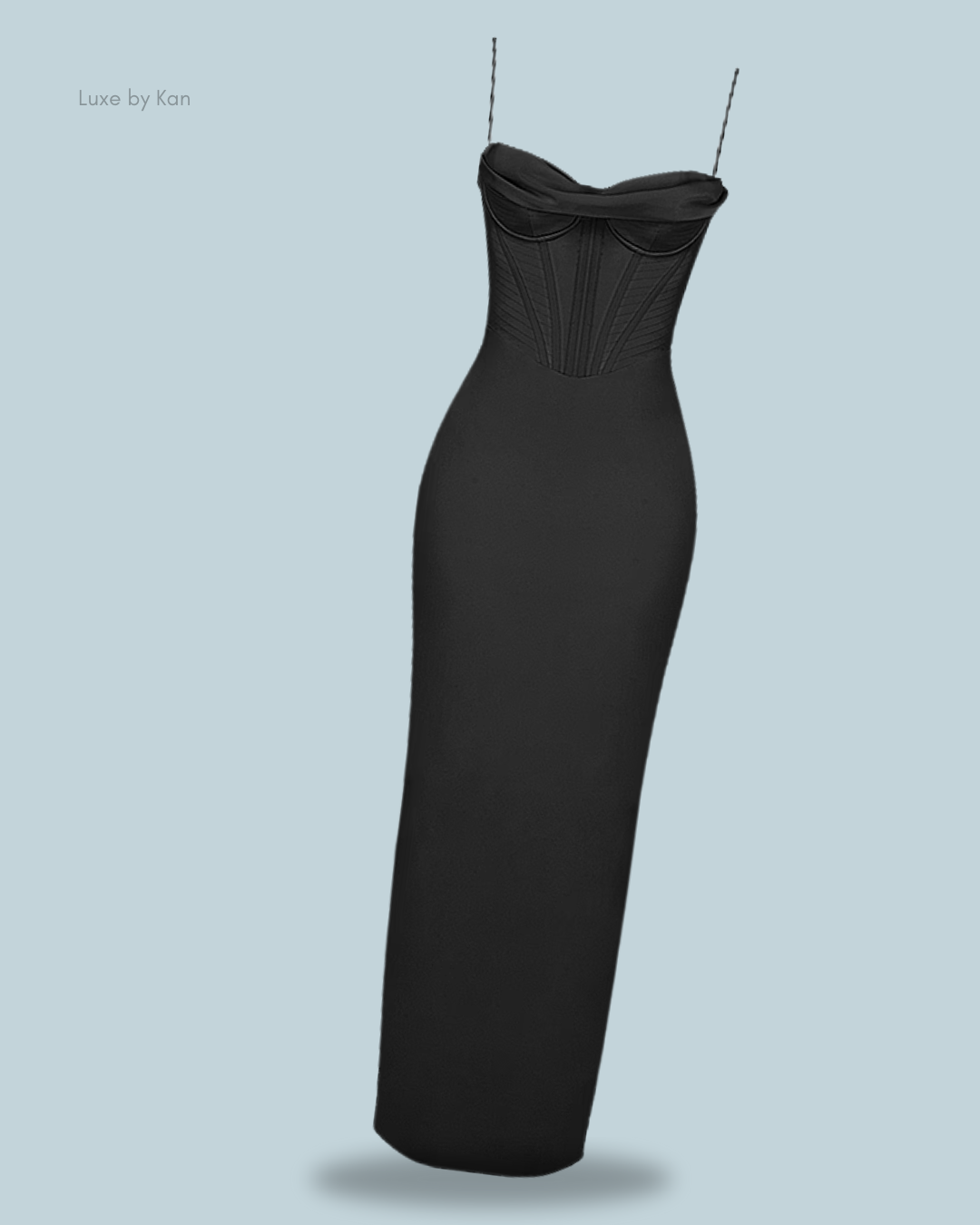 Black House of Cb Charmaine Corset Maxi Dress with a fitted silhouette, sweetheart neckline, and thin straps.