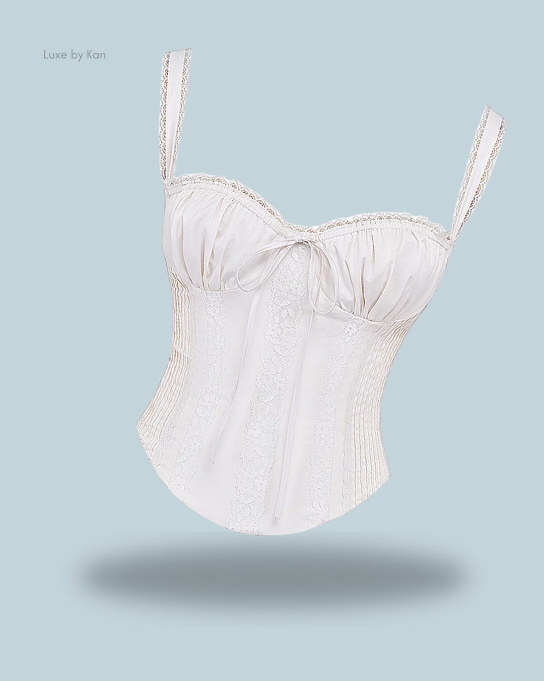 White House of CB Gini lace-back corset featuring delicate lace detailing, a sweetheart neckline, and adjustable straps for a romantic, structured fit.