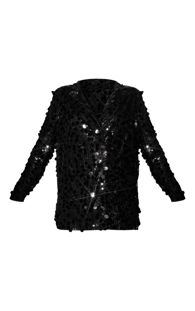 PRETTYLITTLETHING Black Extreme Plunge Sequin Blazer Dress