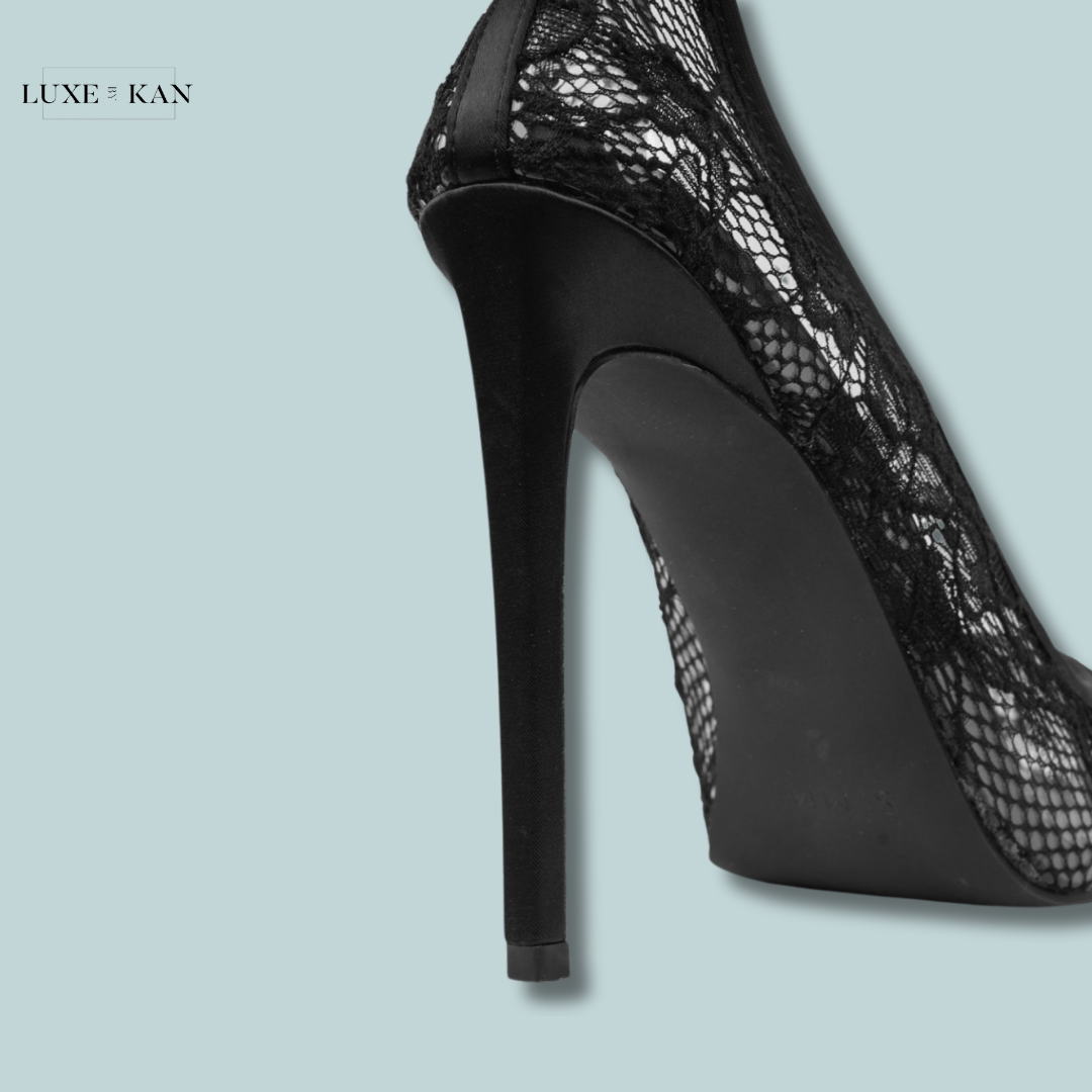 SIMMI SHOES AUSHA BLACK LACE HEELED COURT SHOES