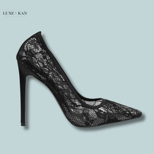 SIMMI SHOES AUSHA BLACK LACE HEELED COURT SHOES