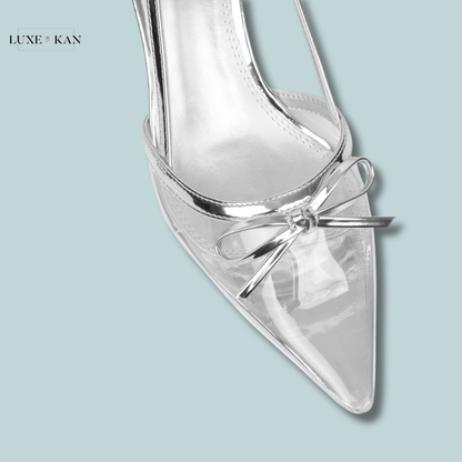 SIMMI SHOES SLOANNE CLEAR SILVER LOW HEEL COURT SHOES