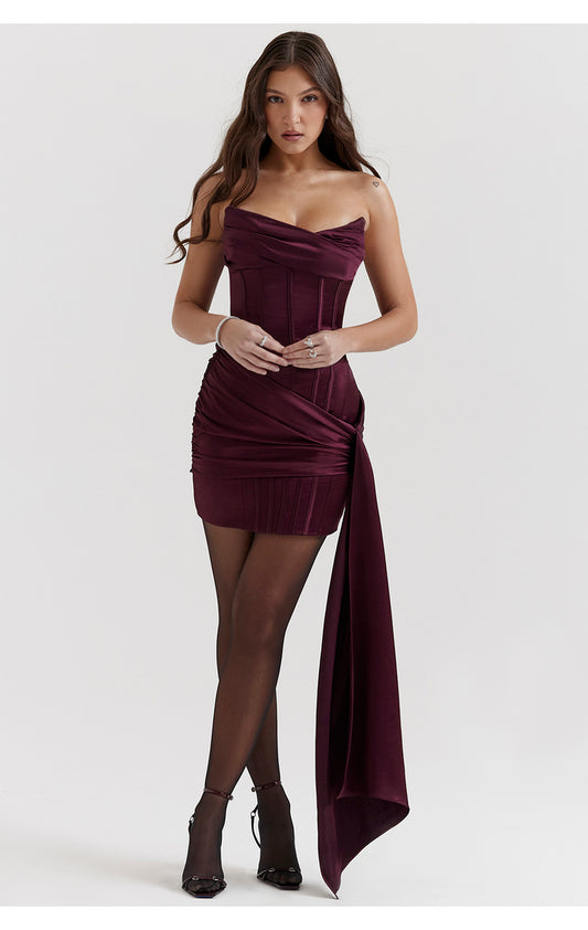 House of CB LOUBELLA 
MULBERRY STRAPLESS CORSET DRESS