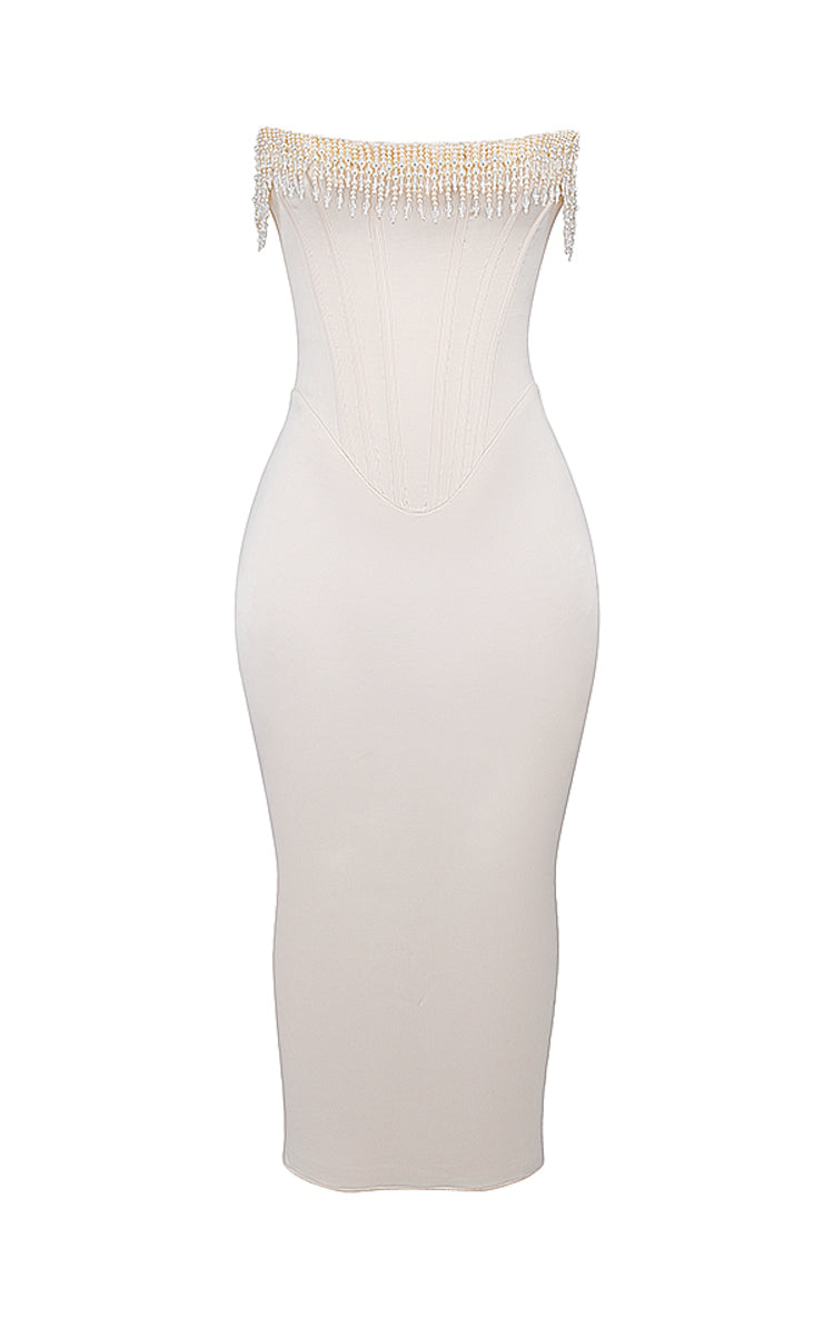 House of CB NALITA VINTAGE CREAM EMBELLISHED STRAPLESS DRESS – Luxe by Kan