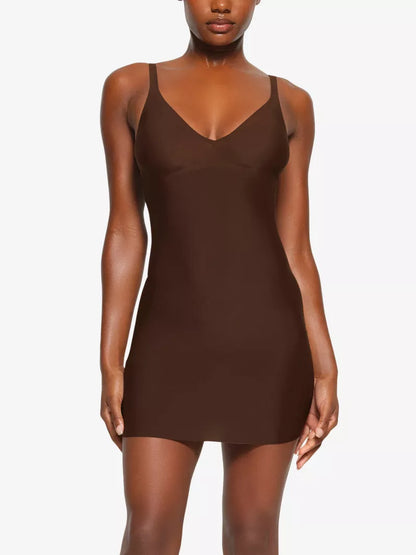 SKIMS Foundations fitted stretch-woven mini dress- Cocoa