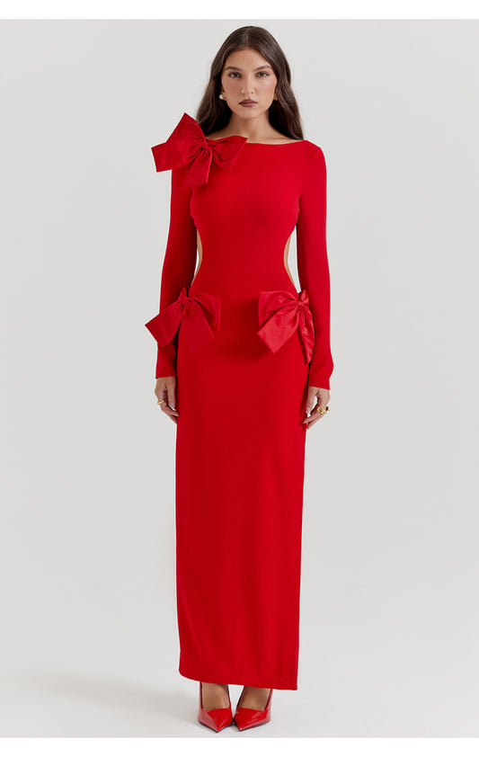 House of CB LAVELE 
RED BOW MAXI DRES