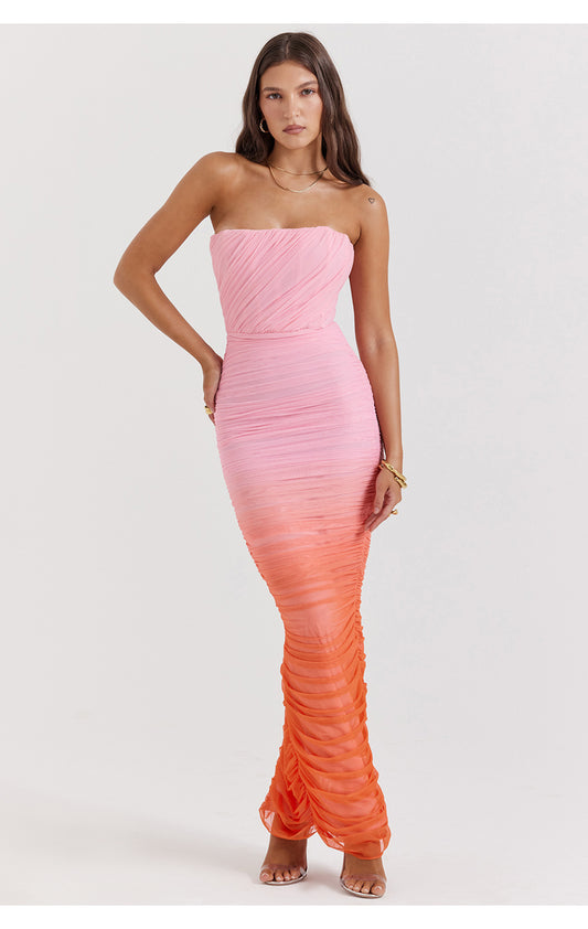 House of CB SAPPHIRE 
OMBRE GATHERED MAXI DRESS