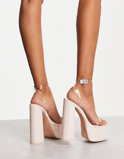 Public Desire Calla platform heeled sandals in beige patent