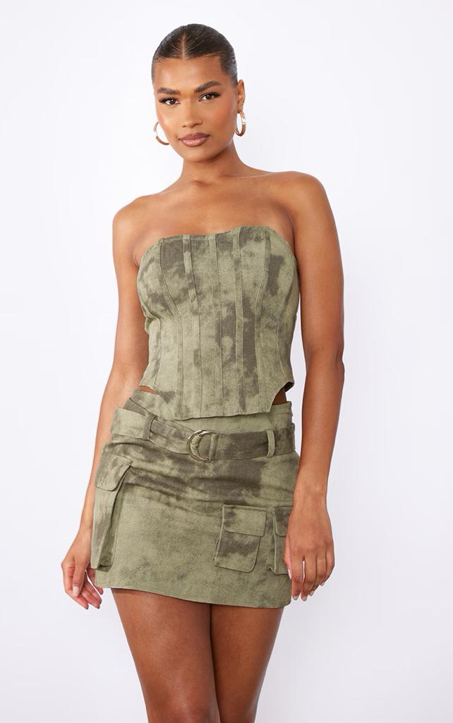 PRETTYLITTLETHING Khaki Washed Twill Cargo Bandeau Corset