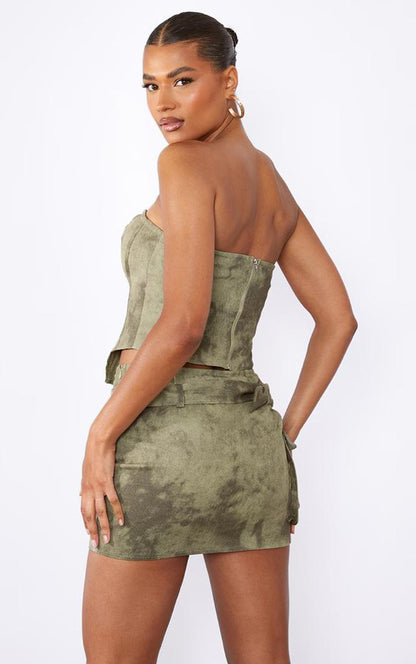 PRETTYLITTLETHING Khaki Washed Twill Cargo Bandeau Corset