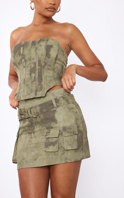 PRETTYLITTLETHING Khaki Washed Twill Cargo Bandeau Corset