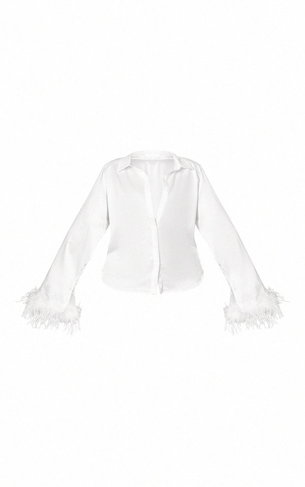 PRETTYLITTLETHING White Feather Trim Shirt