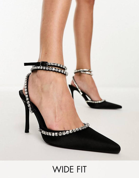 Public Desire Wide Fit Exclusive Frankiee embellished heeled shoes in black