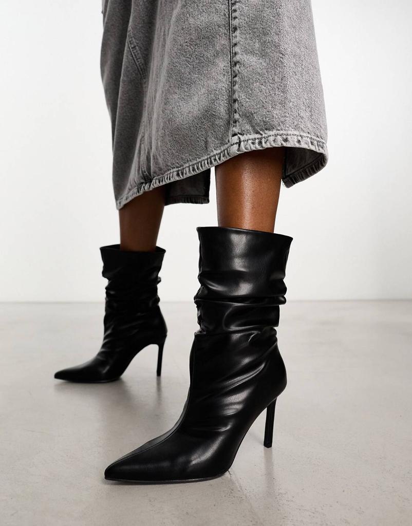 Public Desire Lilu ruched heeled ankle boots in black
